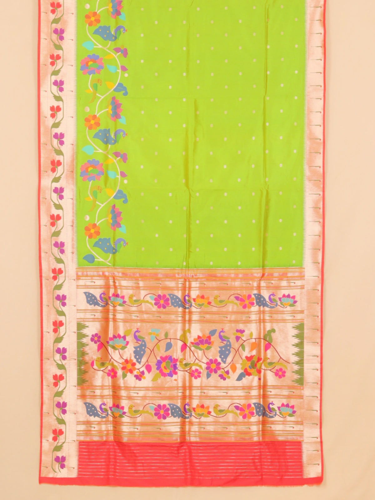 Parrot green paithani silk saree