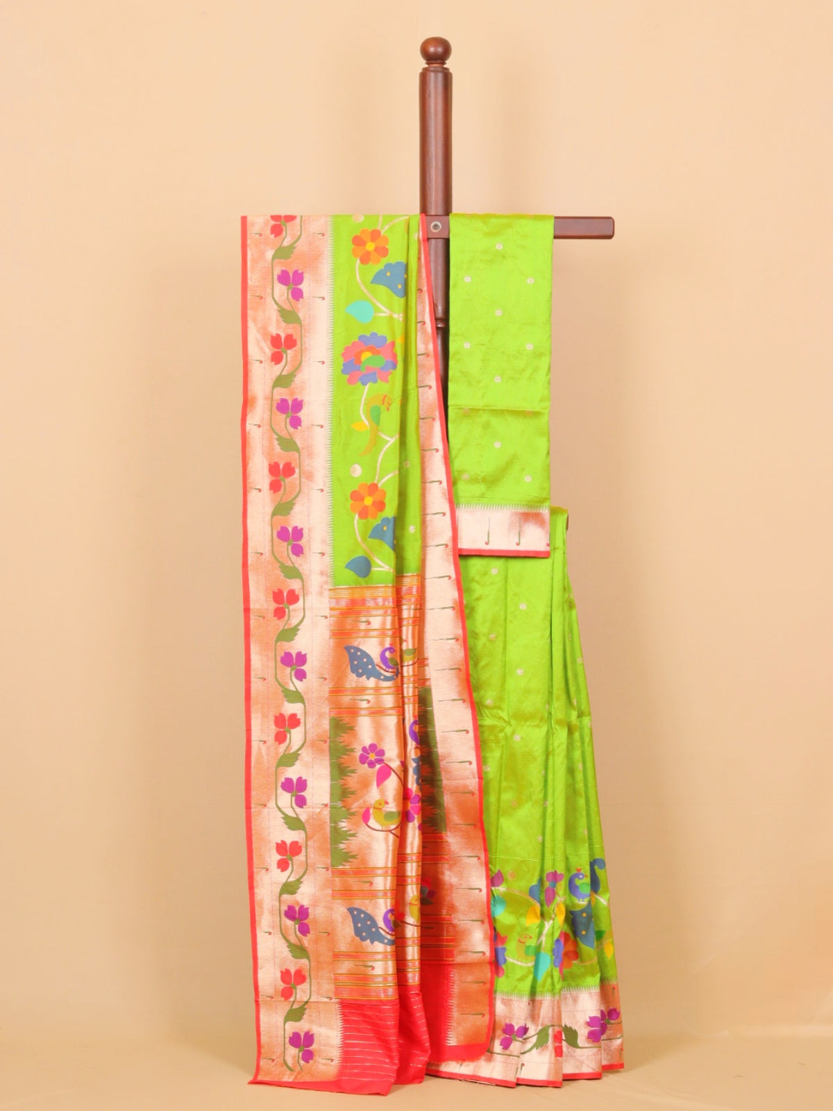 Parrot green paithani silk saree