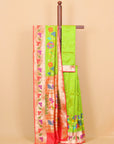 Parrot green paithani silk saree