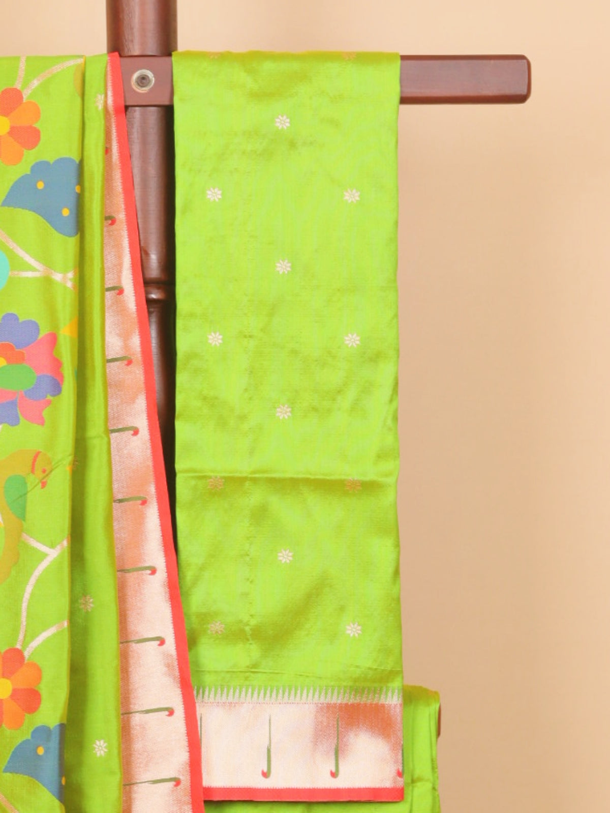 Parrot green paithani silk saree