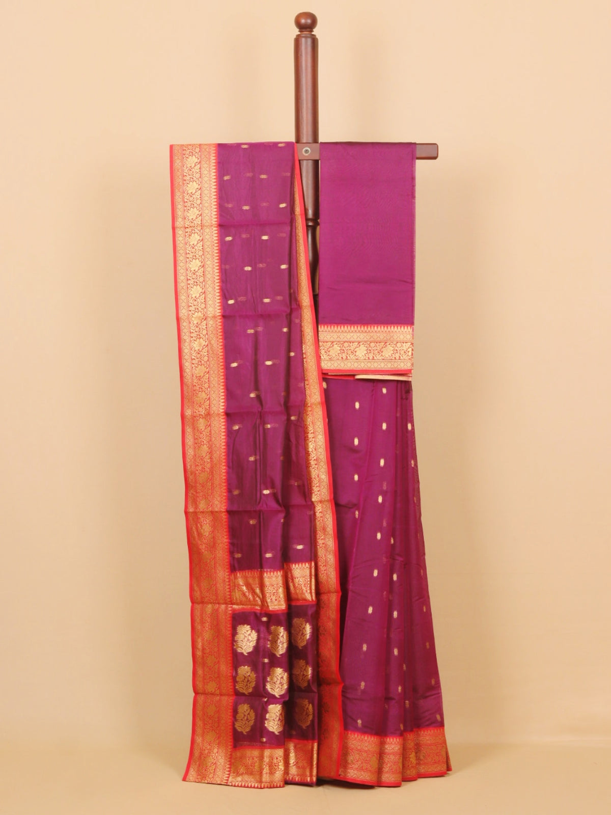 Wine majenta by red semi chanderi saree