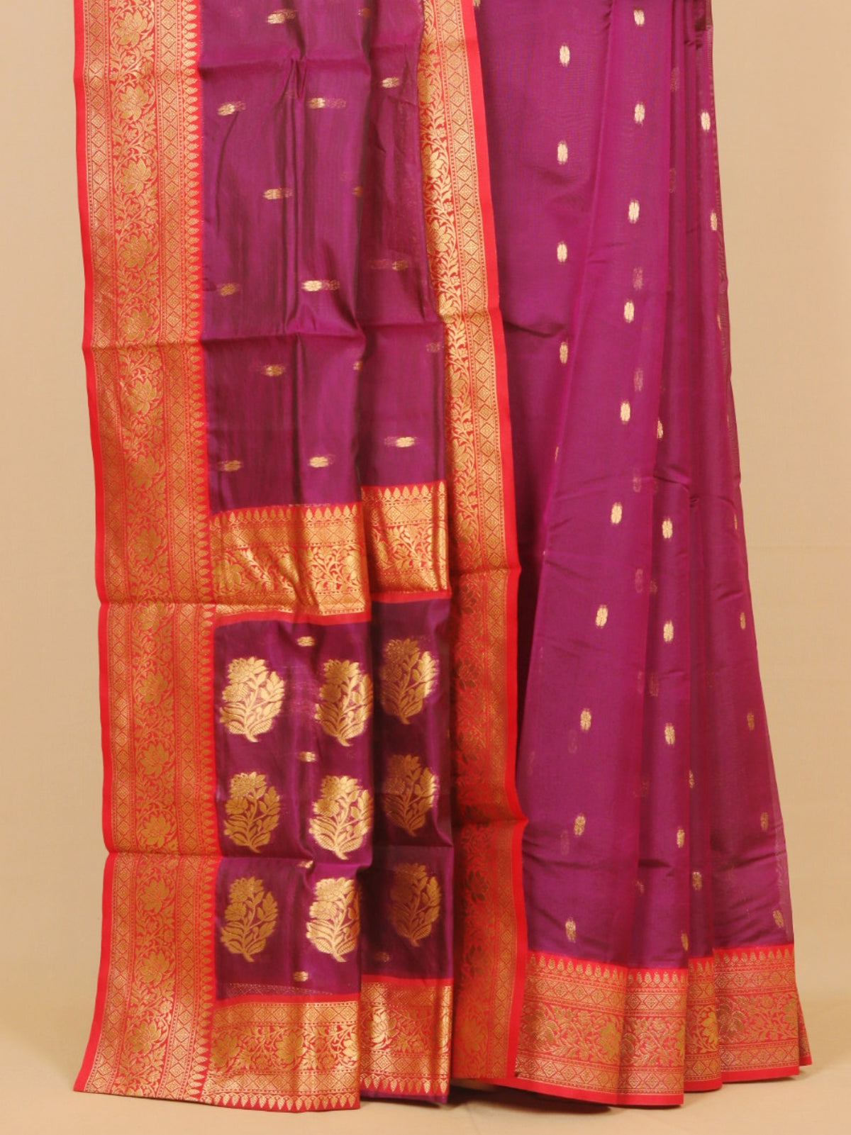 Wine majenta by red semi chanderi saree