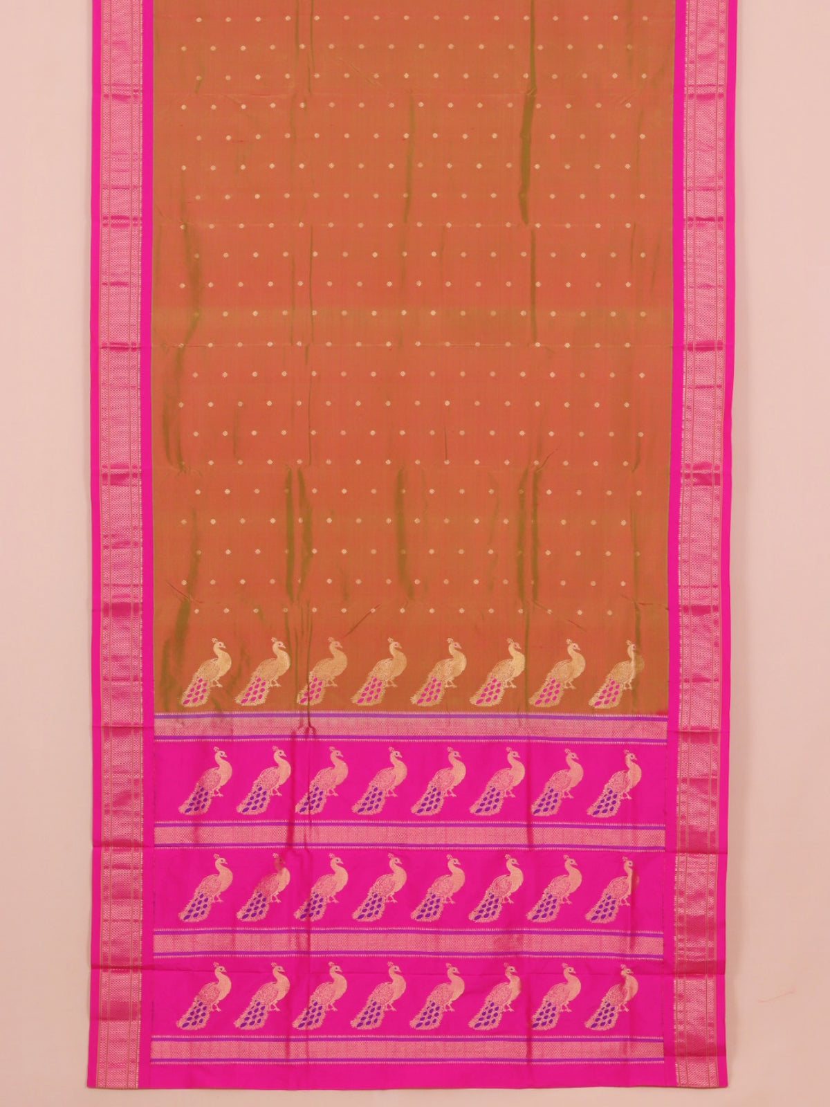 Anjeeri green by rani pink paithani saree