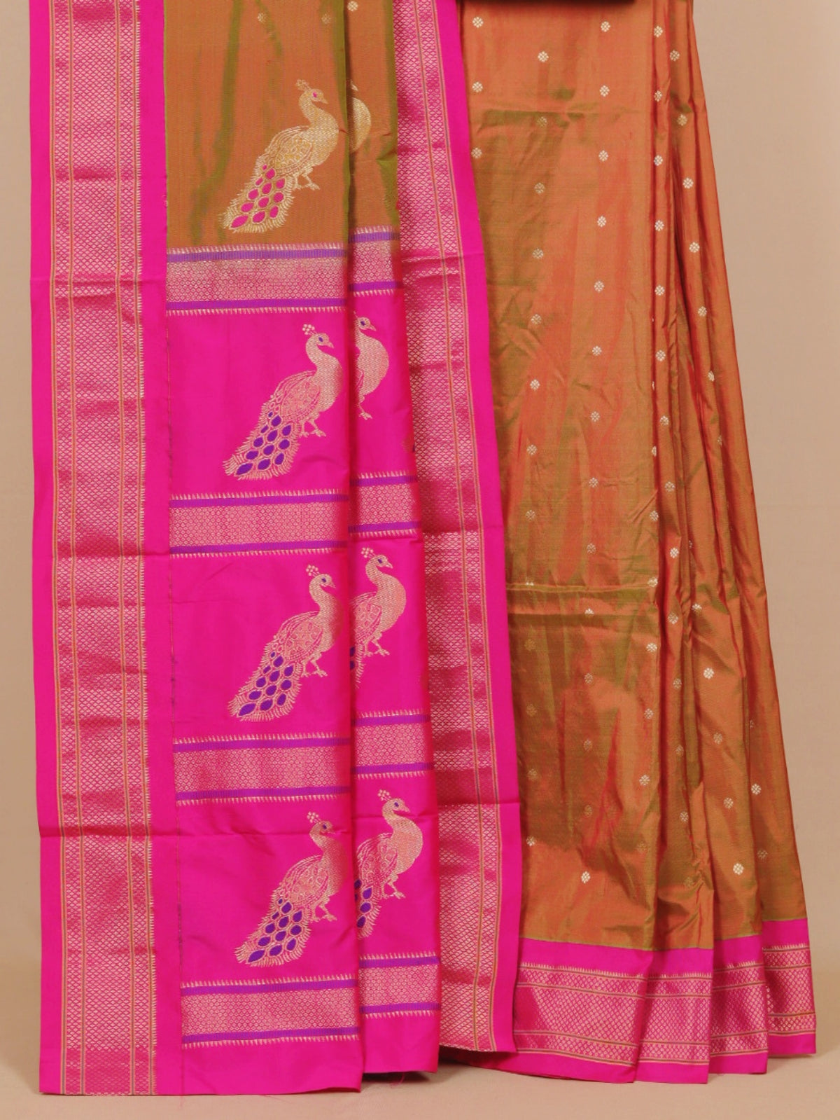 Anjeeri green by rani pink paithani saree