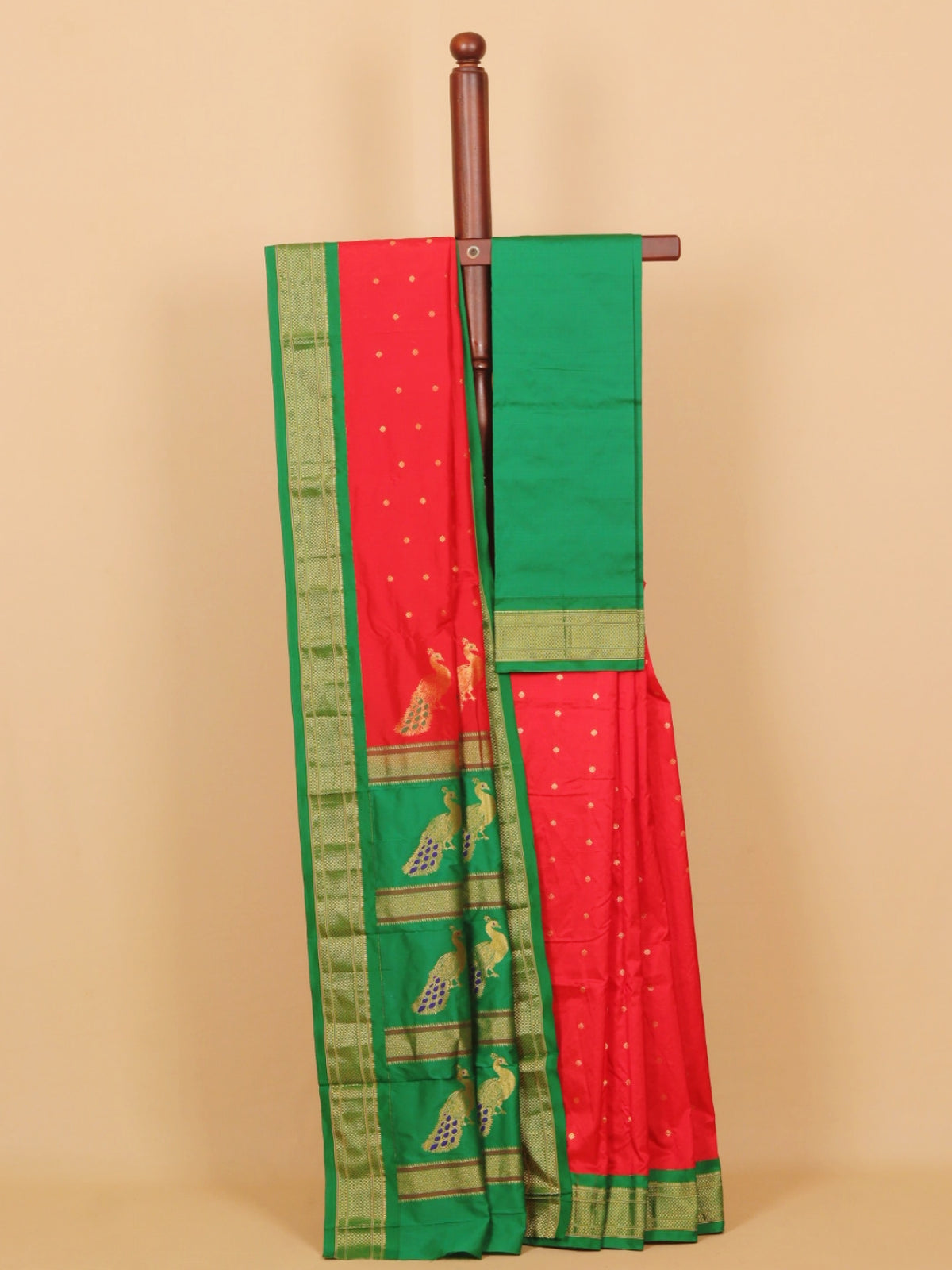 Red by green paithani saree