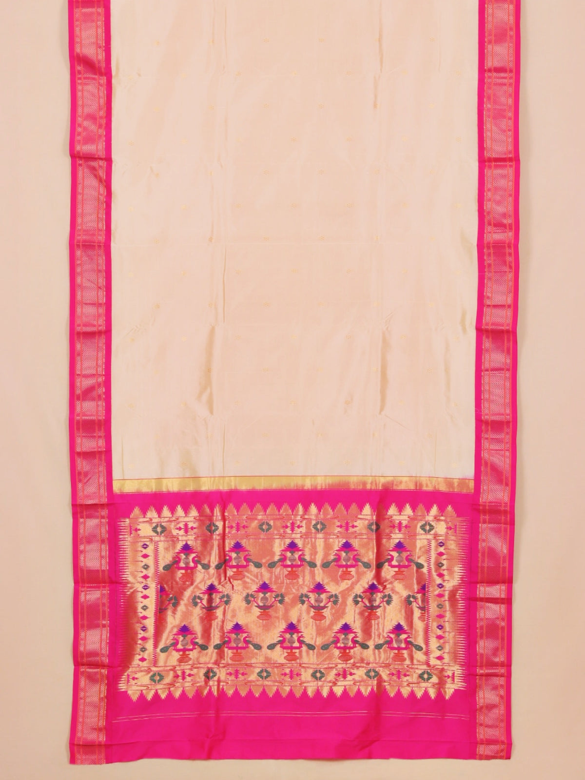 Cream tasar by rani pink paithani saree