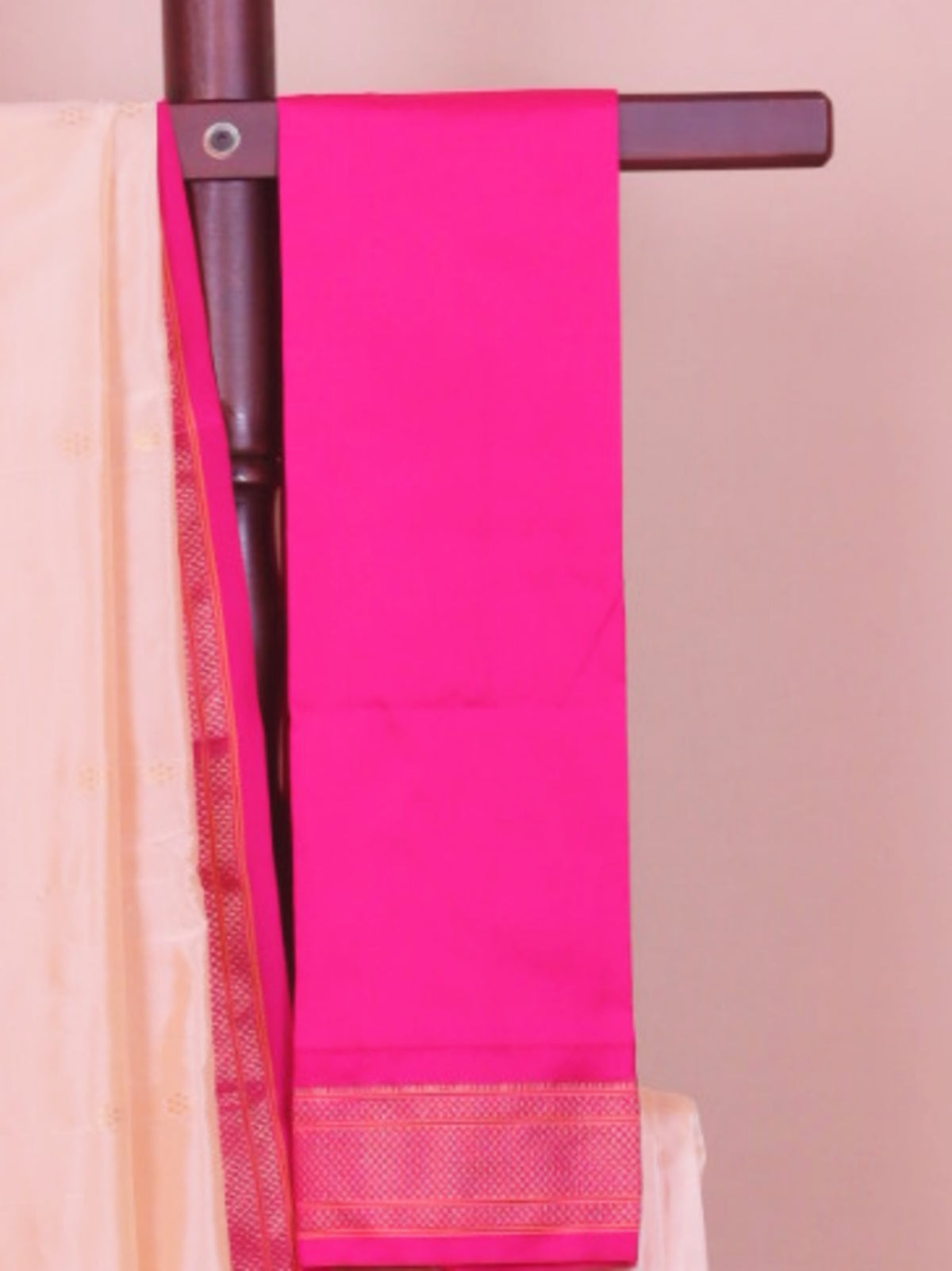 Cream tasar by rani pink paithani saree