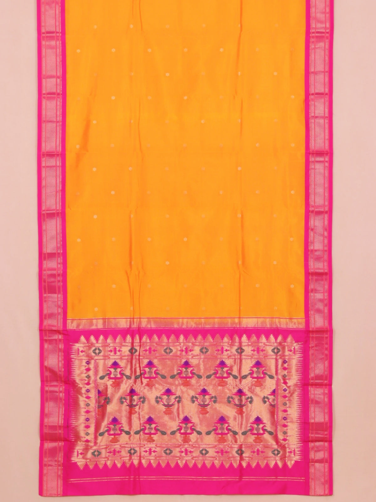 Mango yellow by rani pink paithani saree