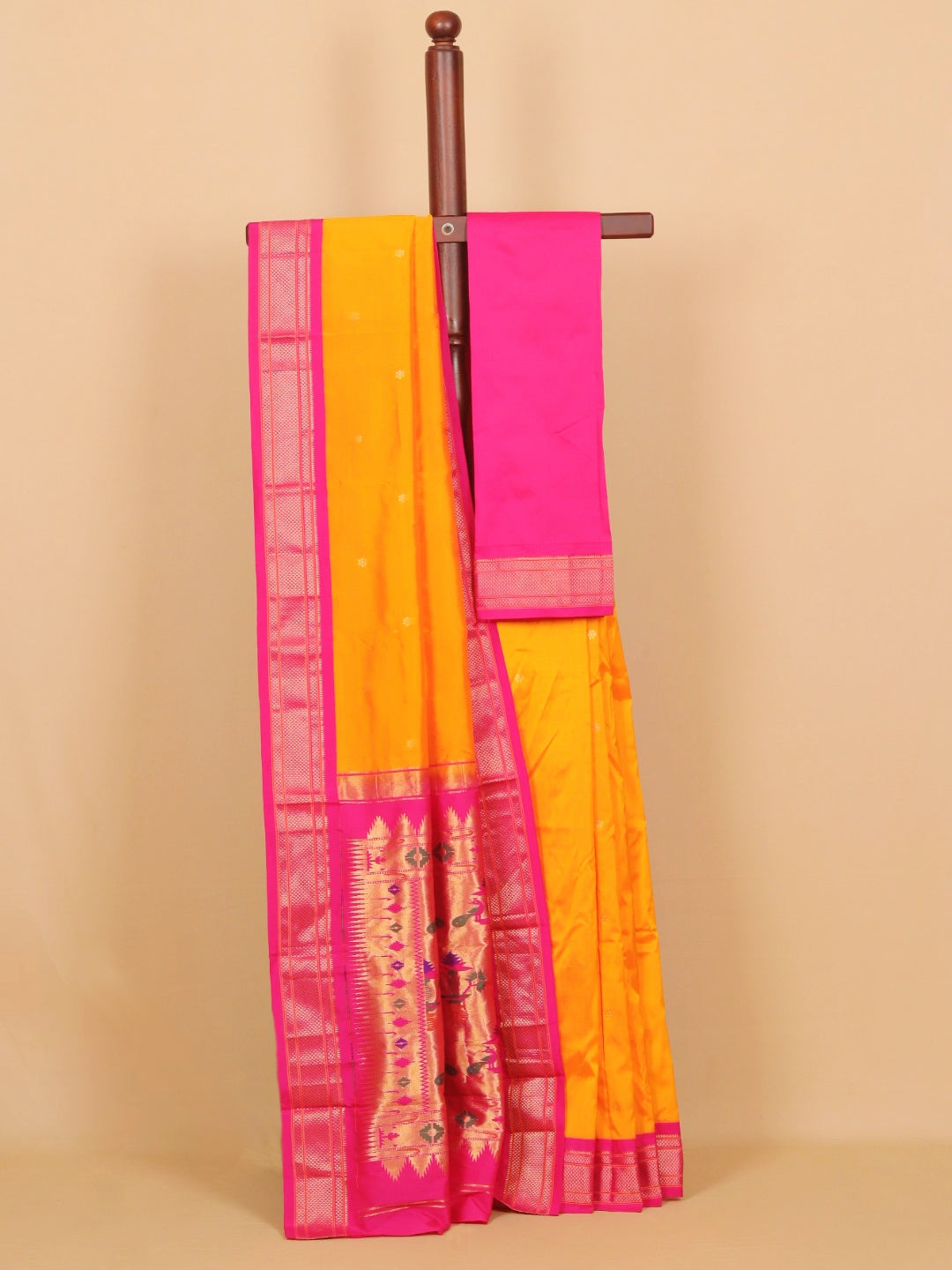 Mango yellow by rani pink paithani saree