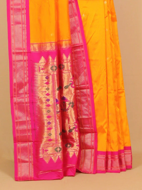 Mango yellow by rani pink paithani saree
