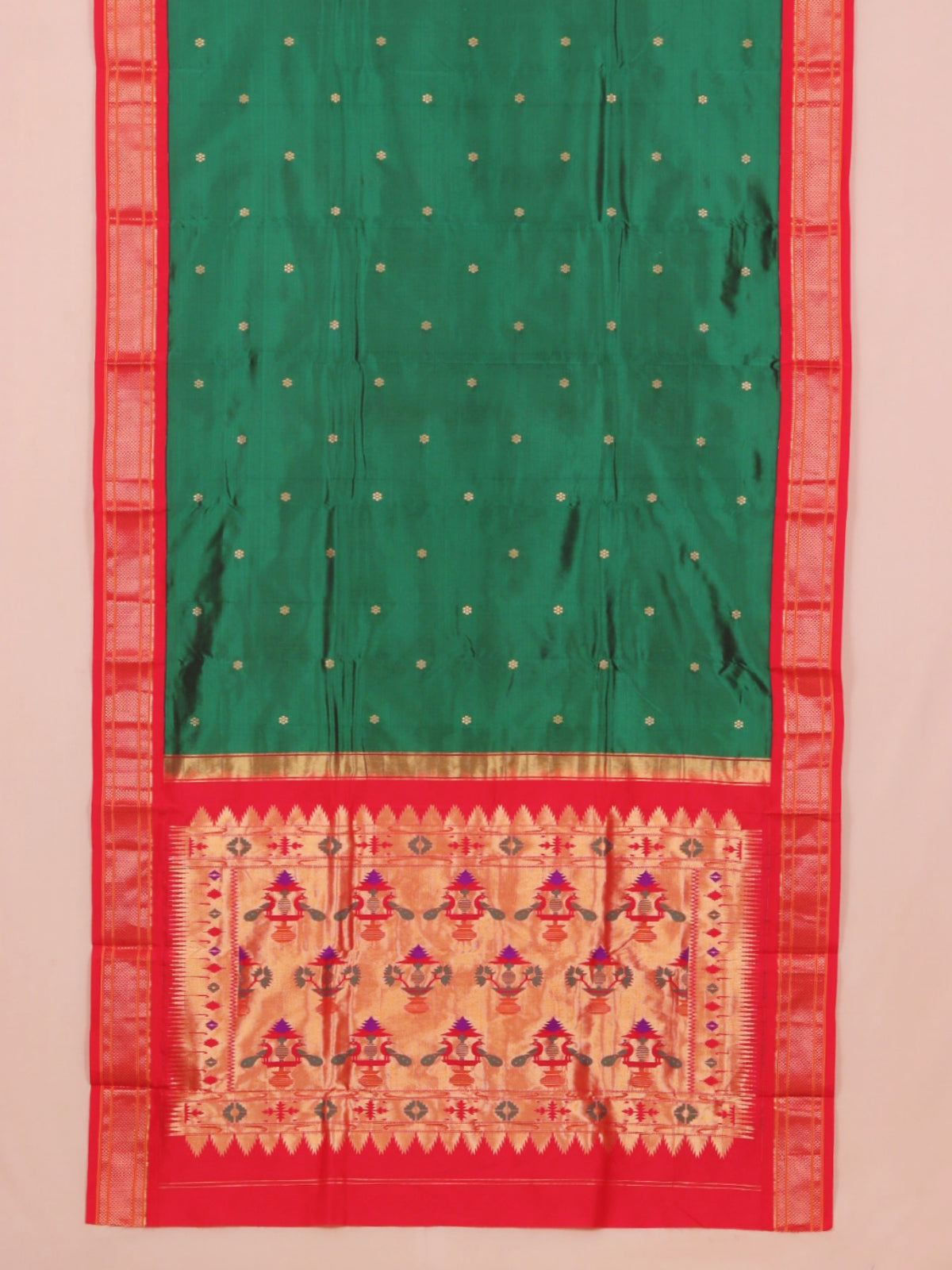Green by red paithani saree