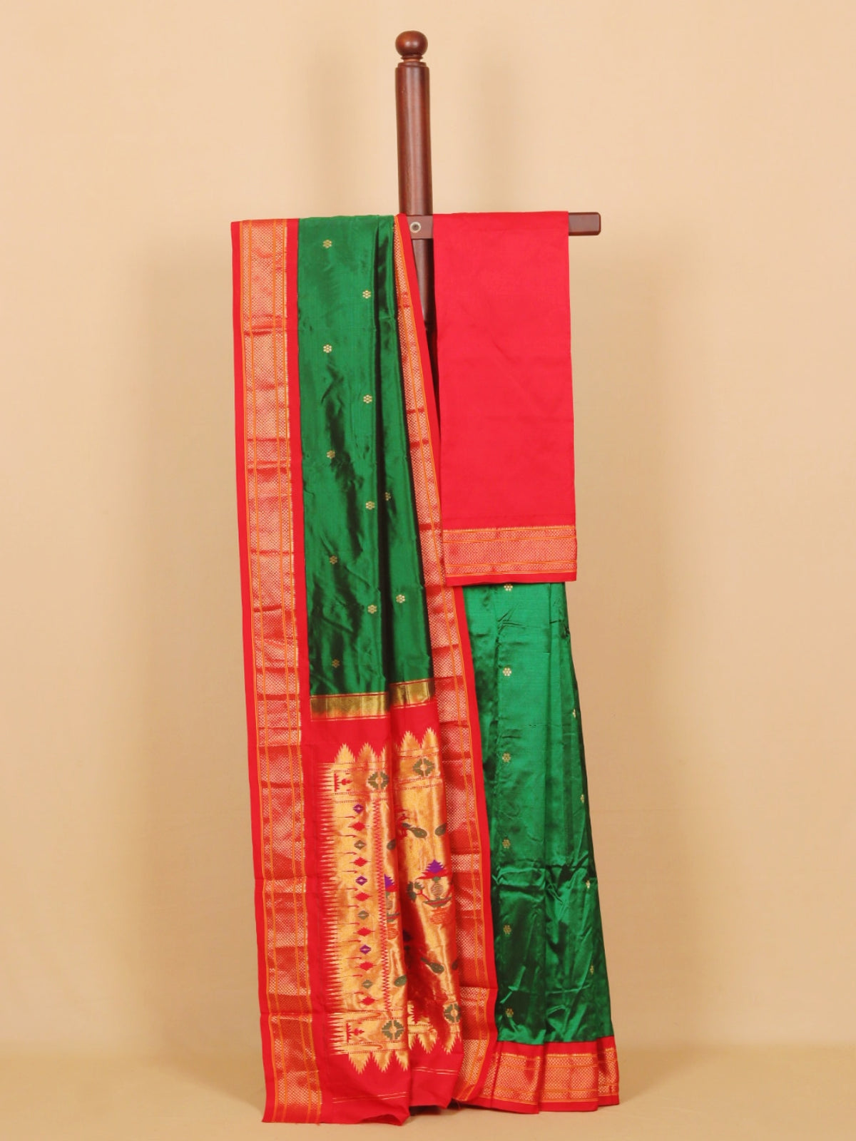 Green by red paithani saree