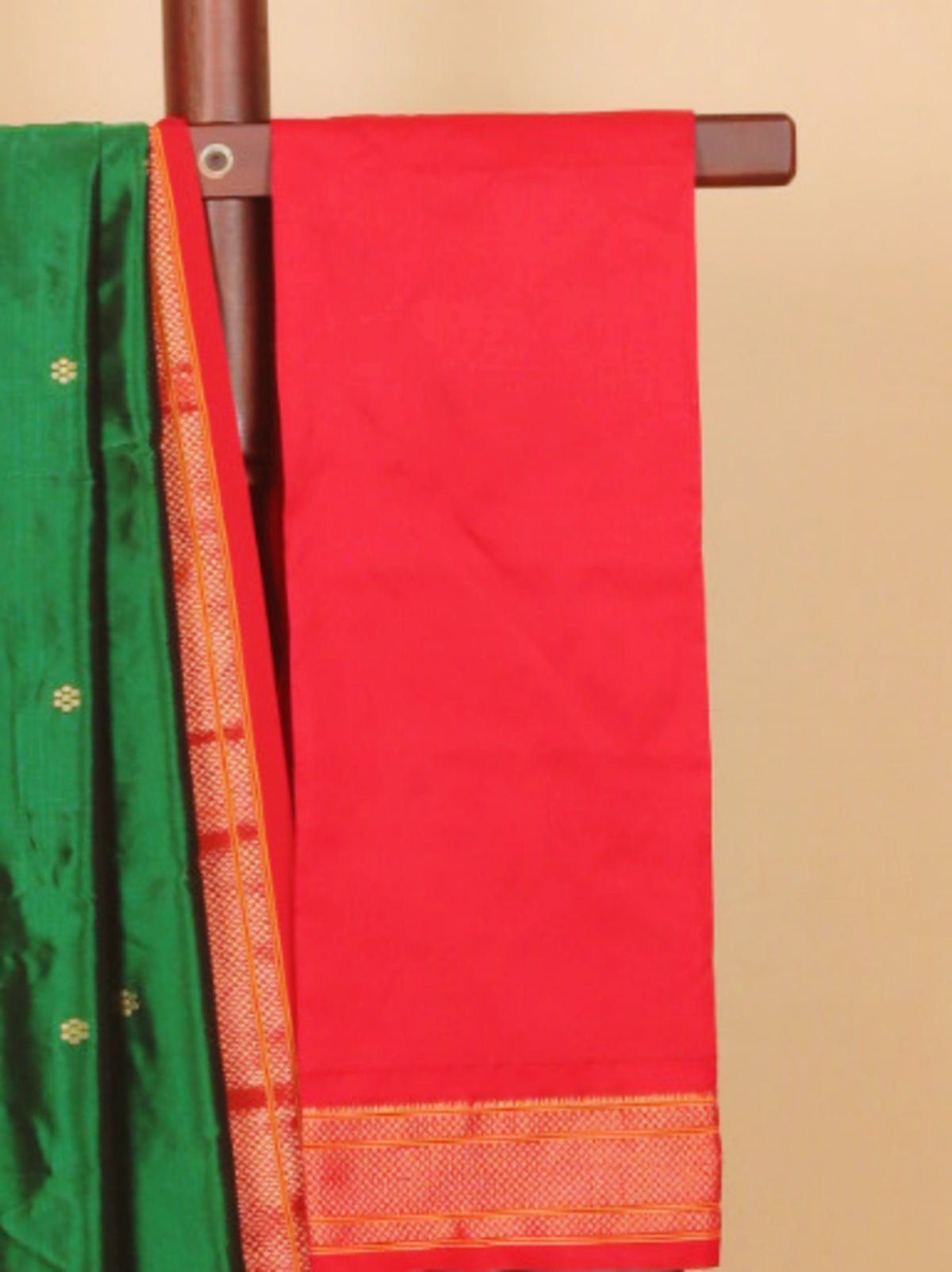 Green by red paithani saree
