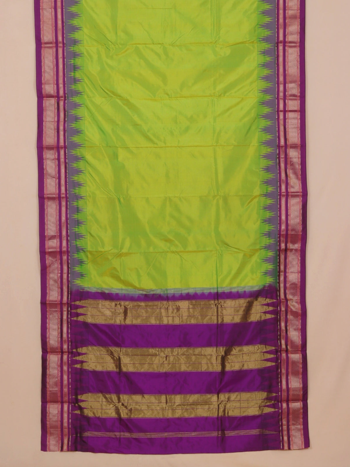 Dual tone Liril green by magenta wine ilkal silk plain saree
