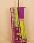 Dual tone Liril green by magenta wine ilkal silk plain saree
