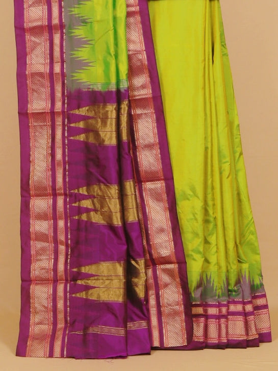 Dual tone Liril green by magenta wine ilkal silk plain saree
