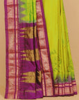 Dual tone Liril green by magenta wine ilkal silk plain saree