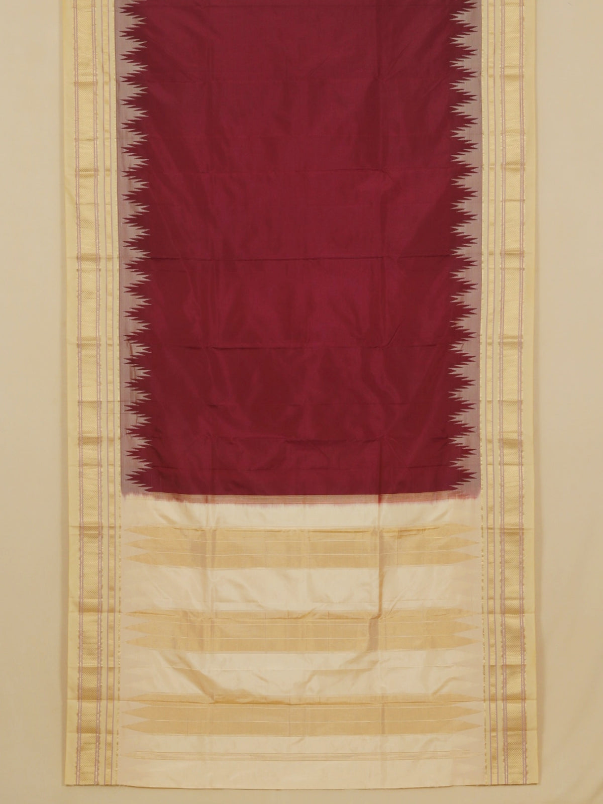 Brown by cream ilkal silk plain saree