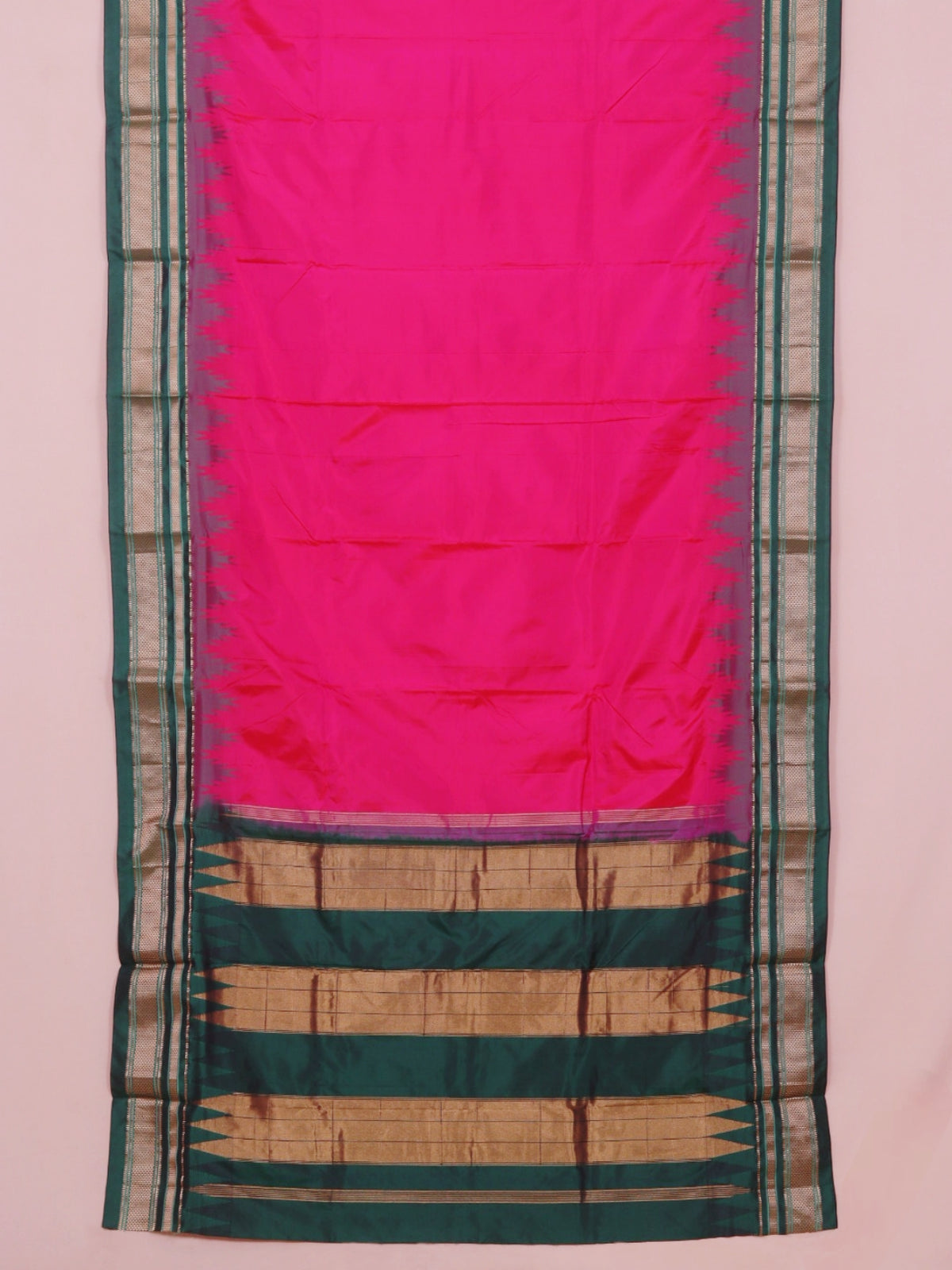 Rani pink by green silk ilkal plain saree