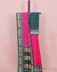 Rani pink by green silk ilkal plain saree