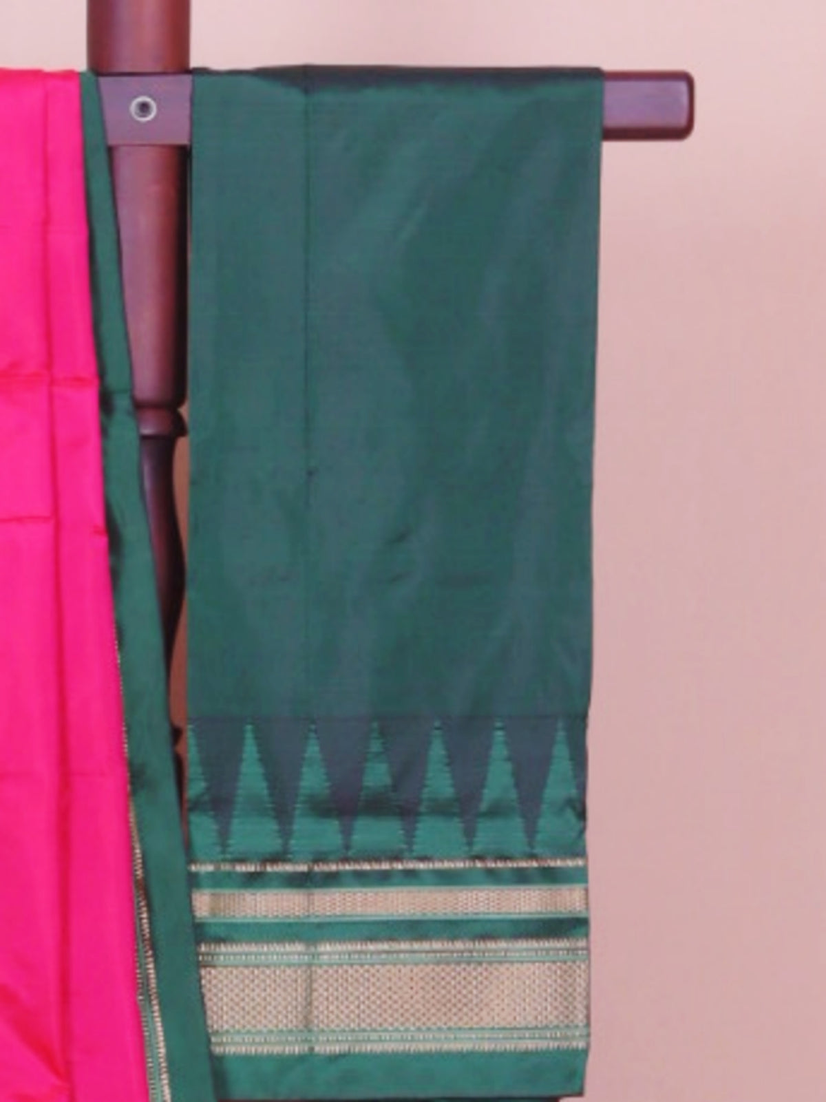 Rani pink by green silk ilkal plain saree