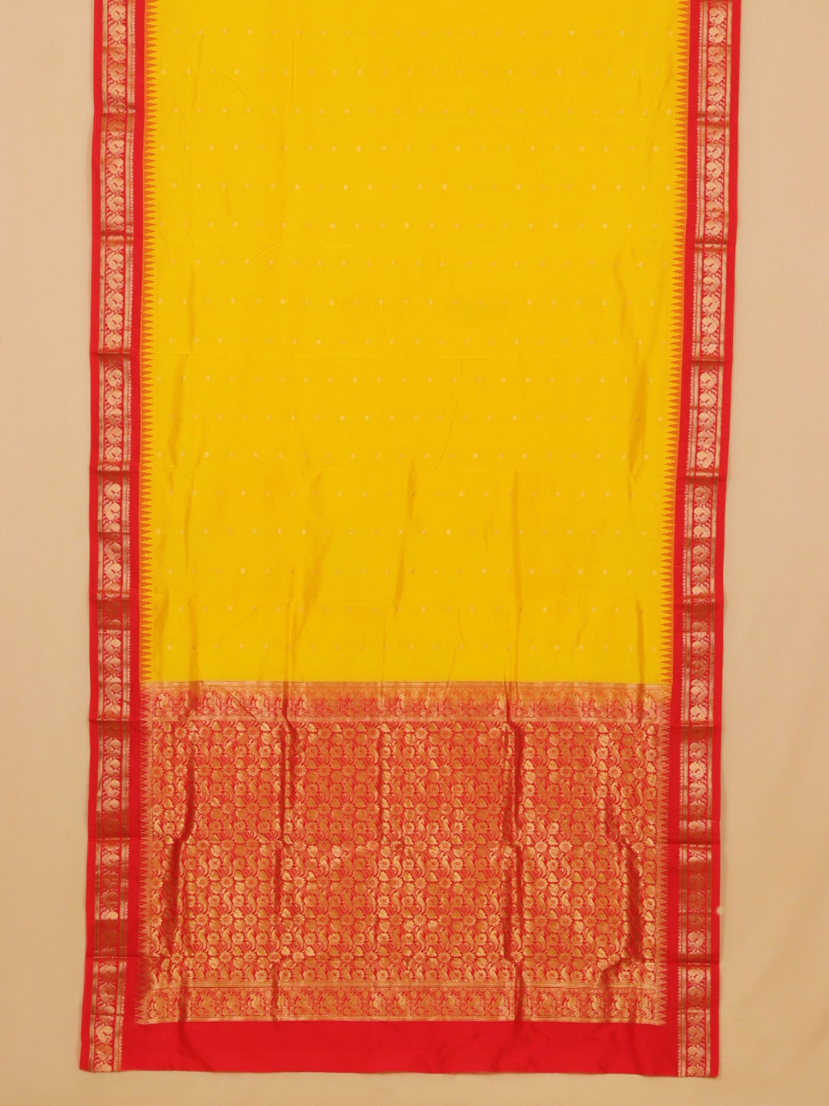 Lemon yellow by red gadhwal saree