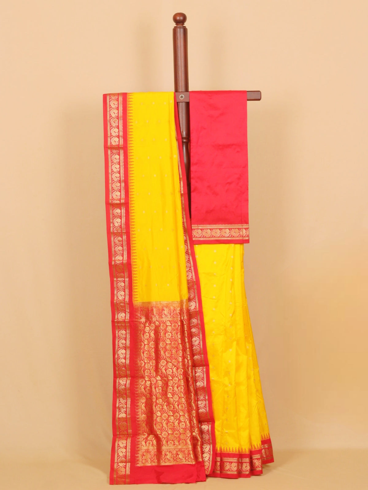Lemon yellow by red gadhwal saree