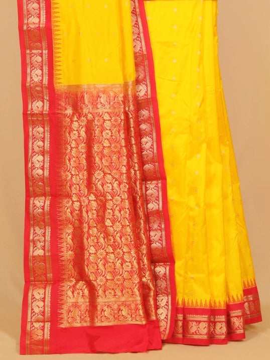 Lemon yellow by red gadhwal saree