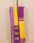 Lemon yellow by wine magenta silk ilkal plain saree