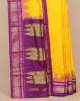 Lemon yellow by wine magenta silk ilkal plain saree