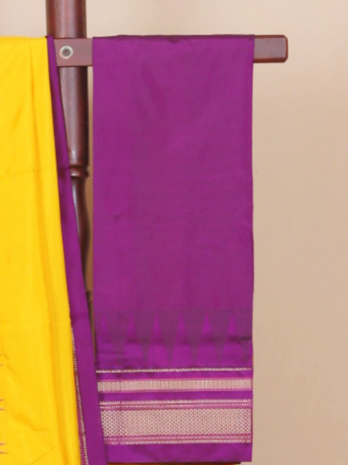 Lemon yellow by wine magenta silk ilkal plain saree