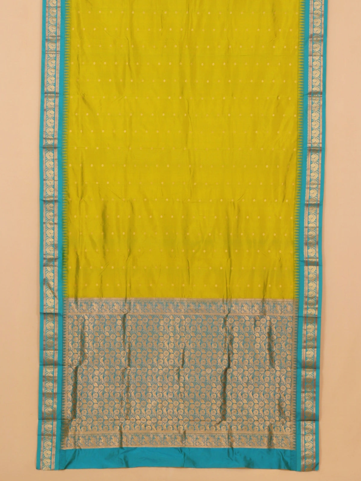 Liril green by peacock blue gadhwal saree