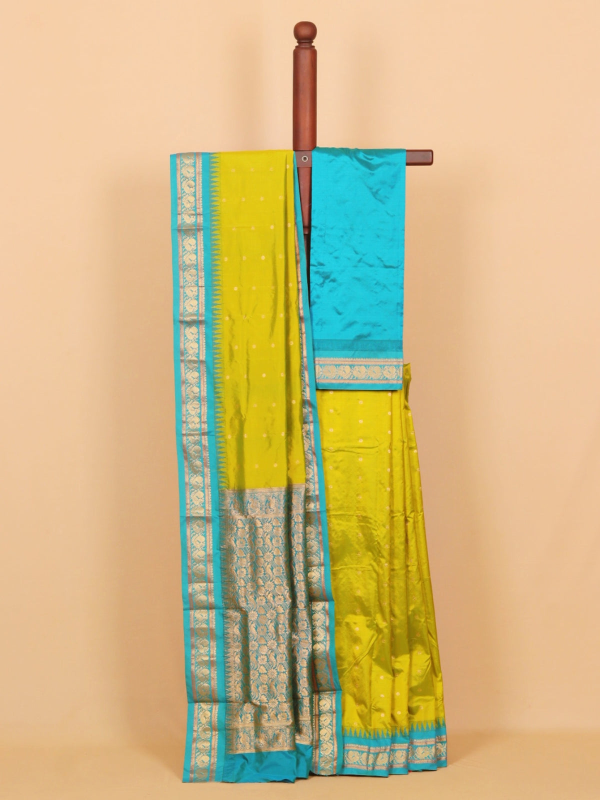 Liril green by peacock blue gadhwal saree
