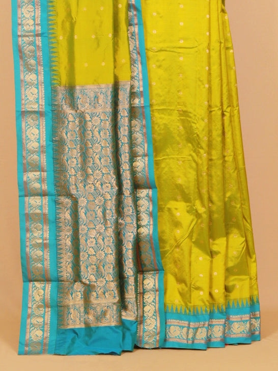 Liril green by peacock blue gadhwal saree