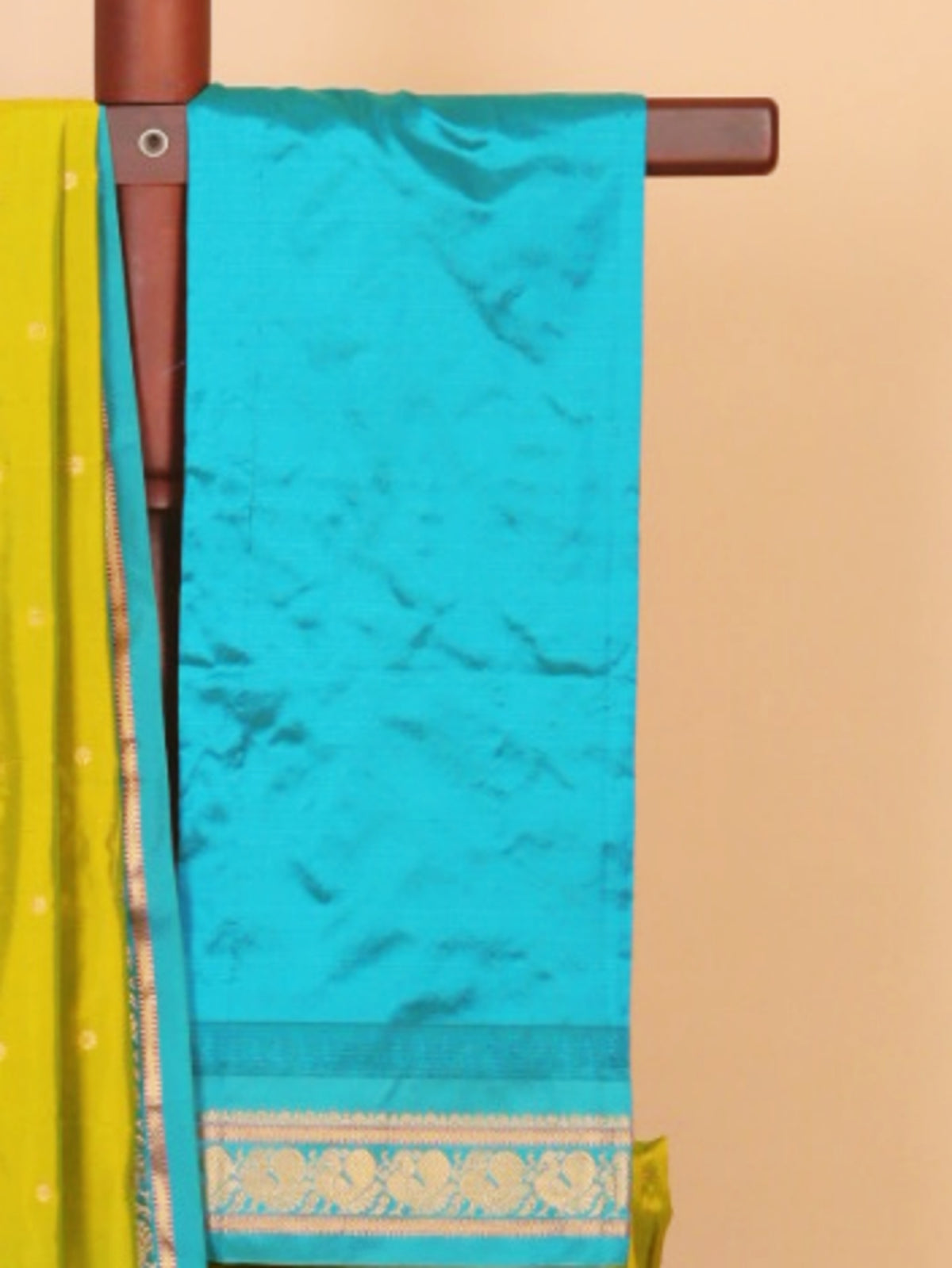 Liril green by peacock blue gadhwal saree