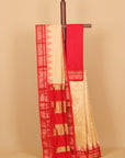 Cream by red ilkal silk zari checks saree