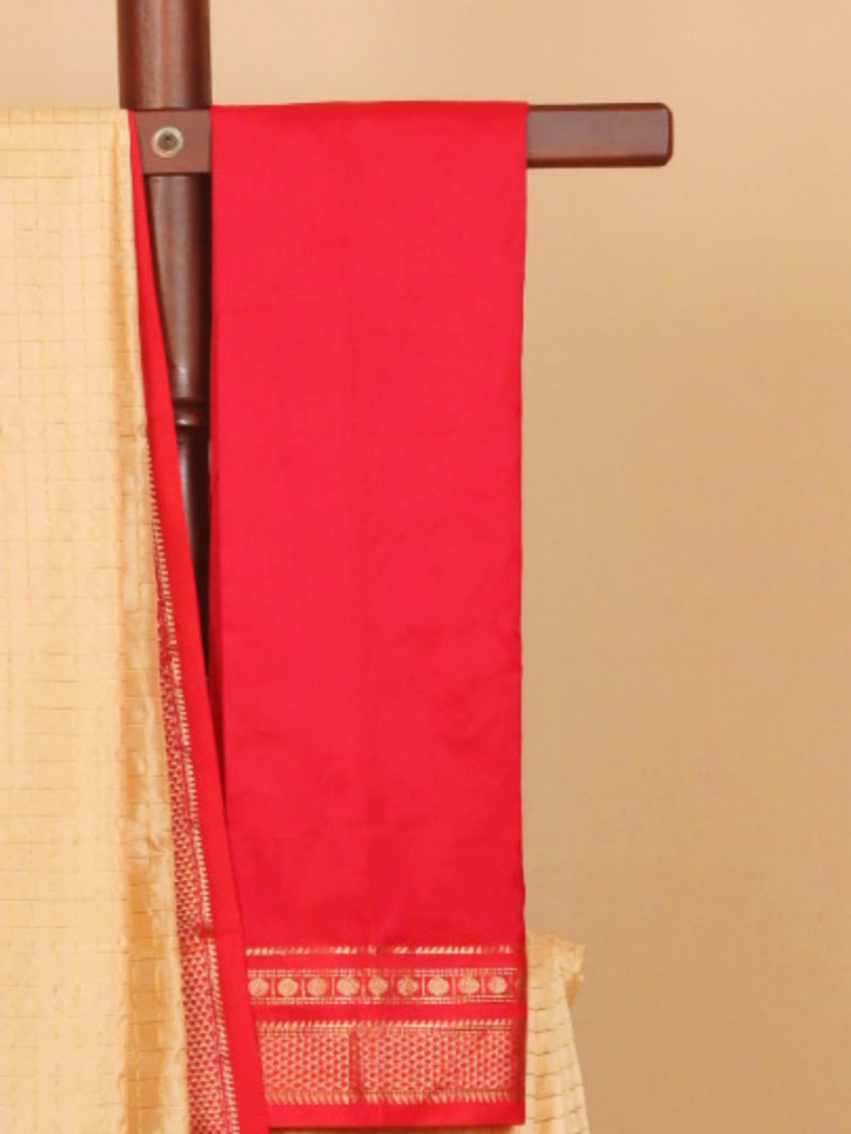 Cream by red ilkal silk zari checks saree