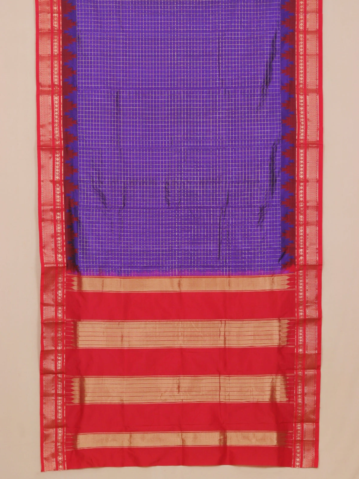 Purple by red ilkal silk zari checks saree