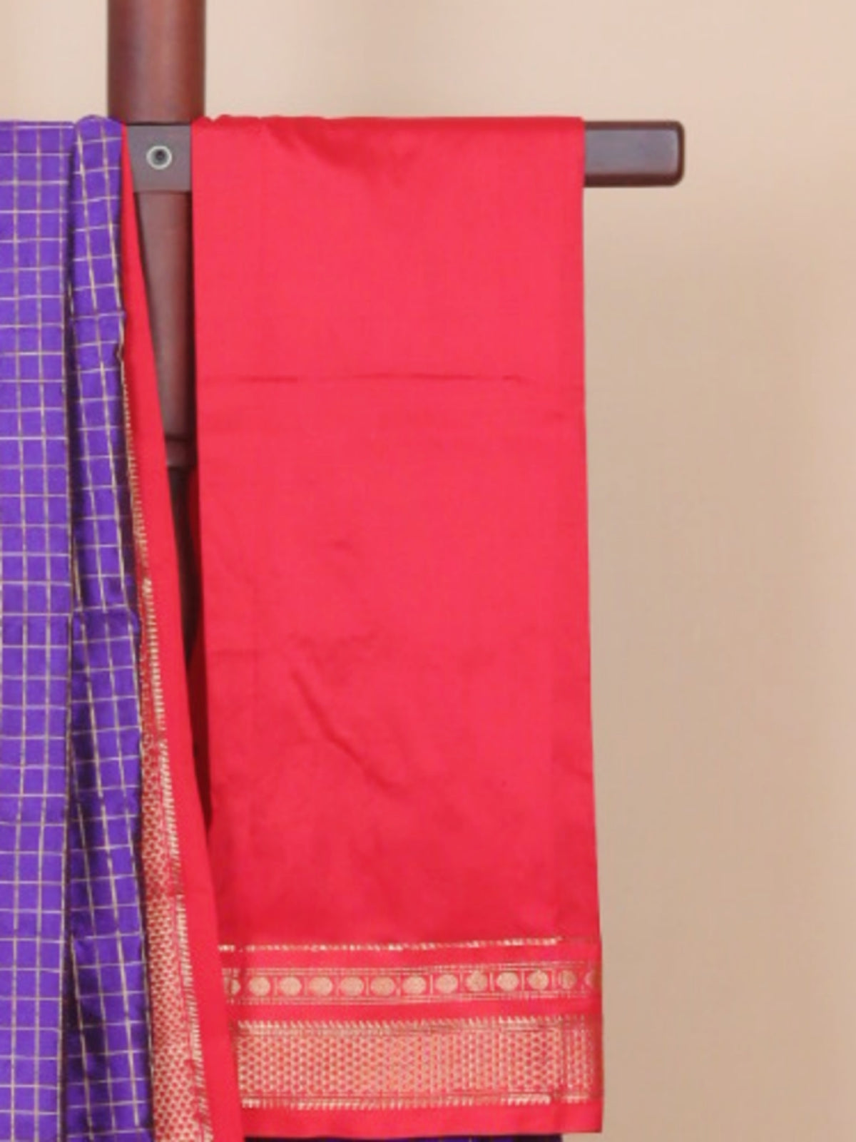 Purple by red ilkal silk zari checks saree