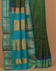 Green by sapphire blue ilkal silk zari checks saree