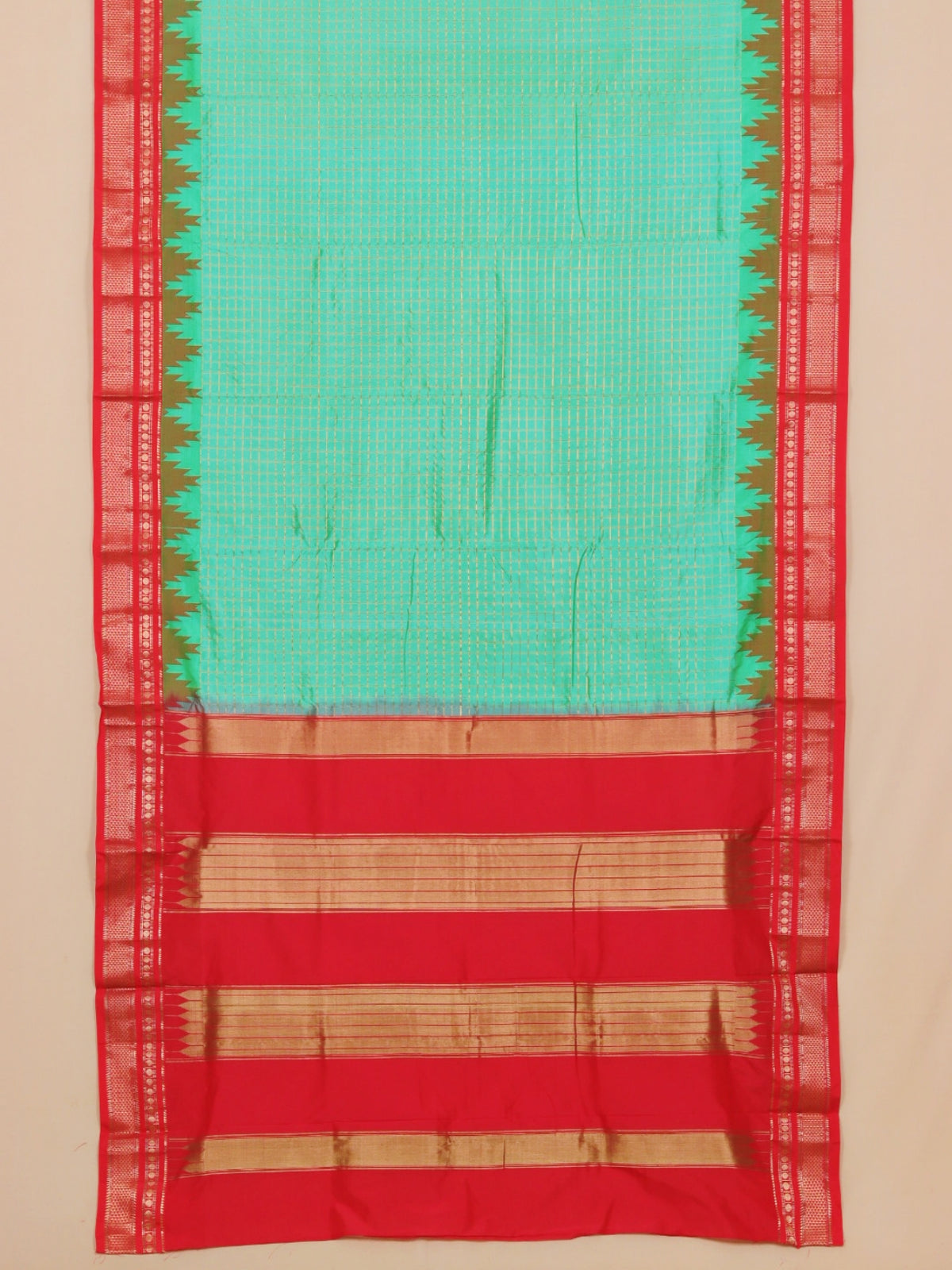 Pista green by red ilkal silk zari checks saree