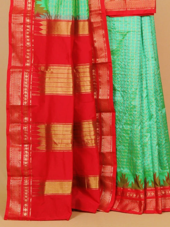 Pista green by red ilkal silk zari checks saree