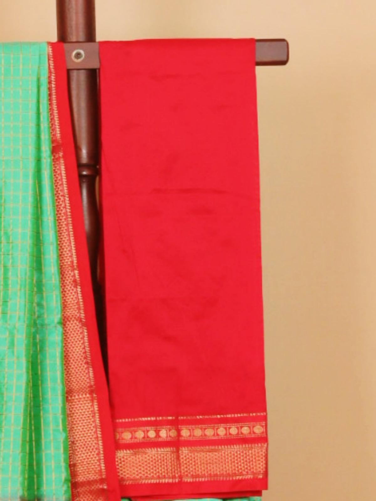 Pista green by red ilkal silk zari checks saree