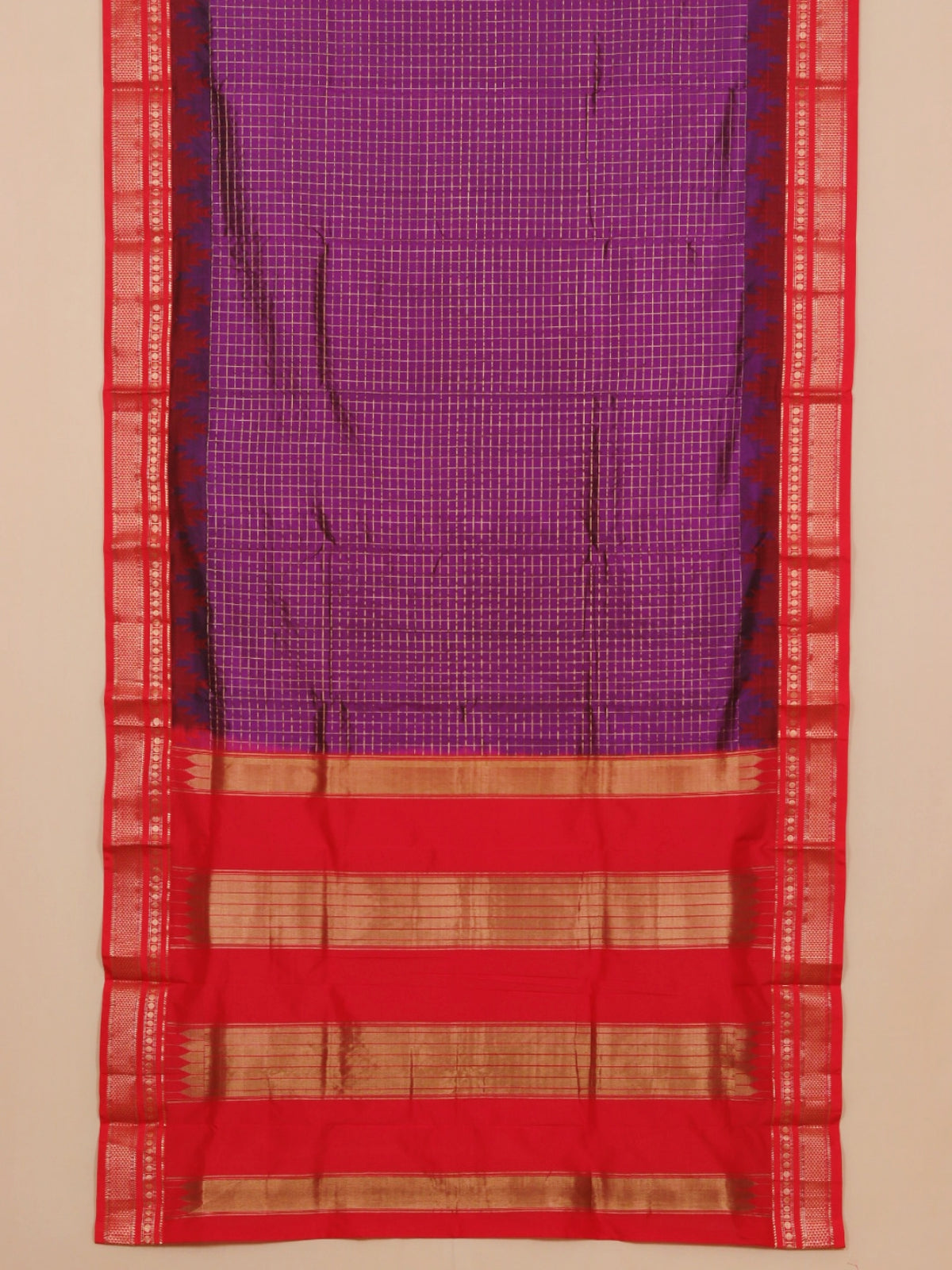 Wine magenta by red ilkal silk zari checks saree