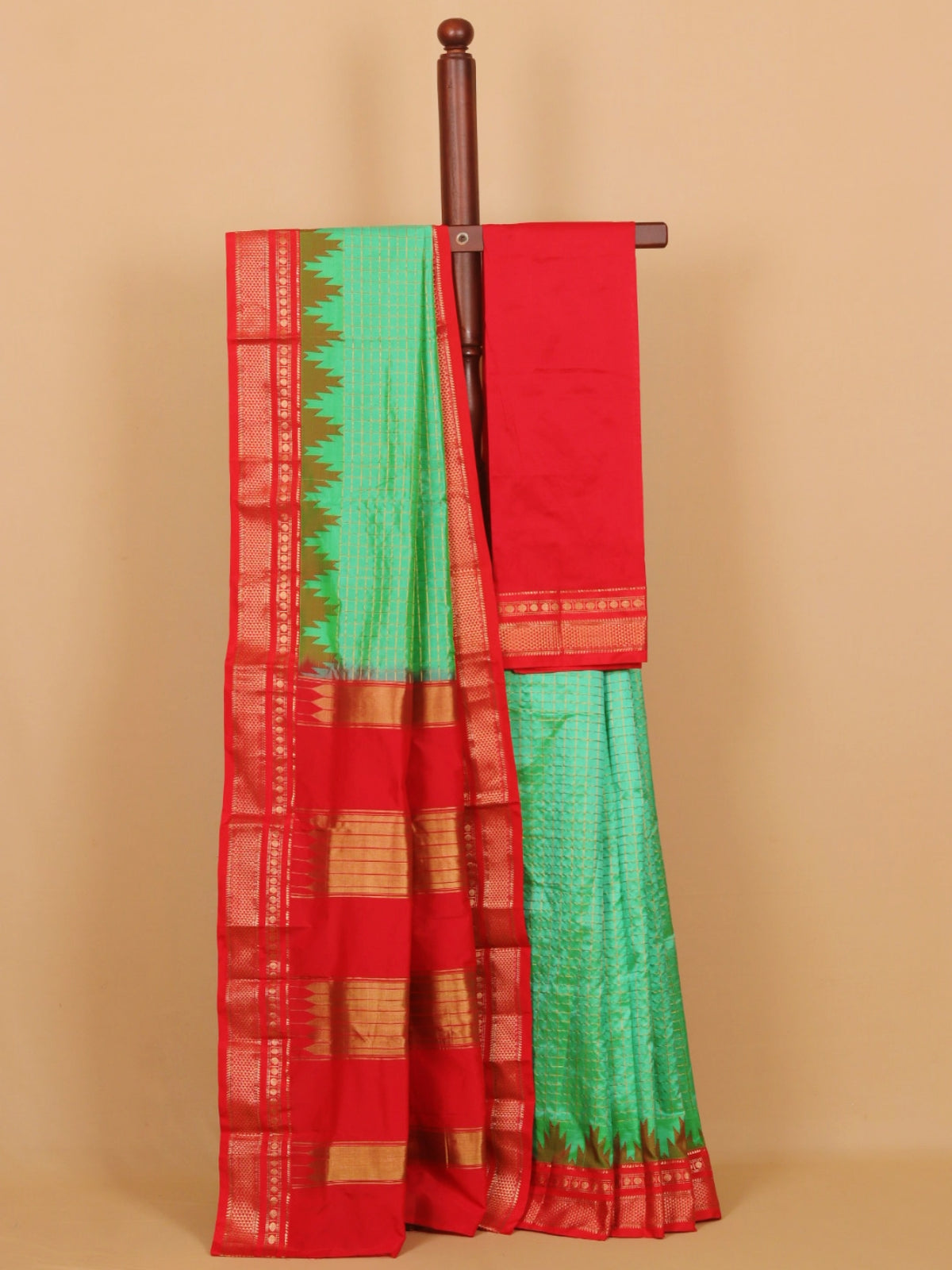 Pista green by red ilkal silk zari checks saree