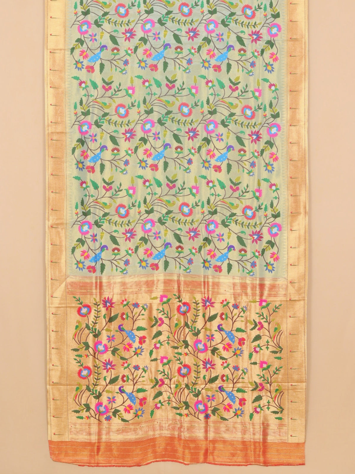 Sea green paithani tissue all over woven saree