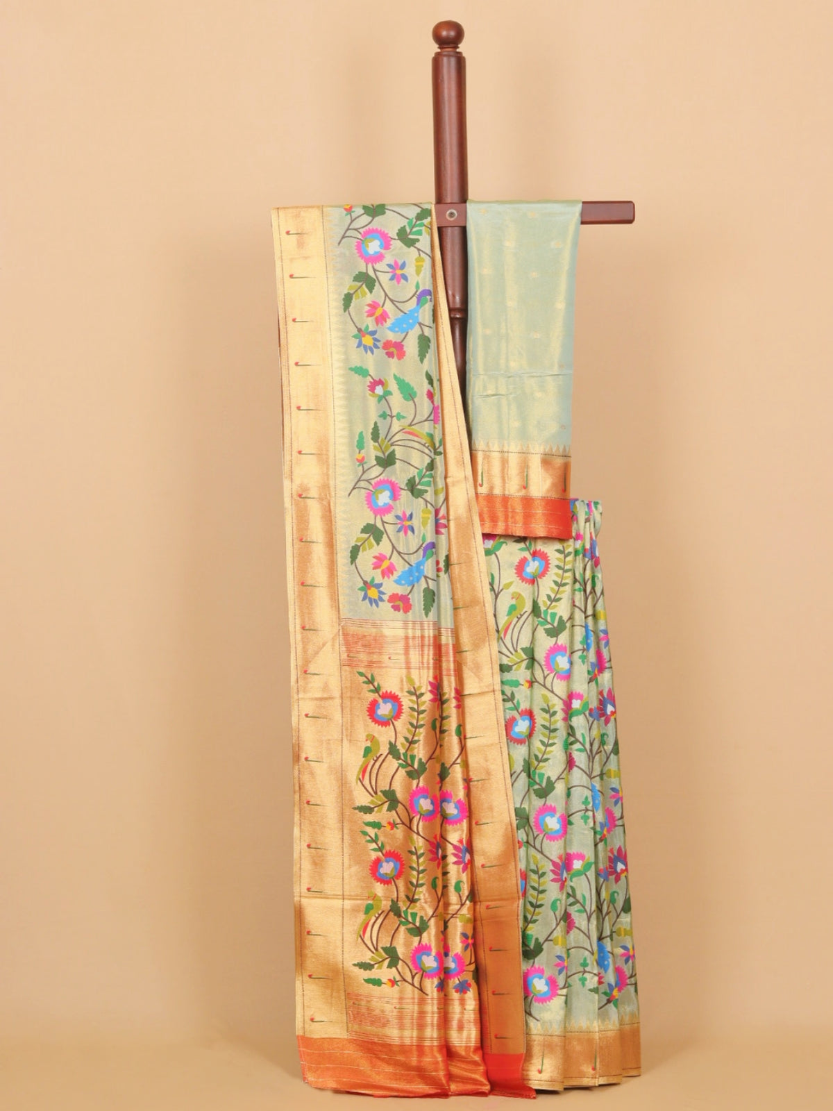 Sea green paithani tissue all over woven saree