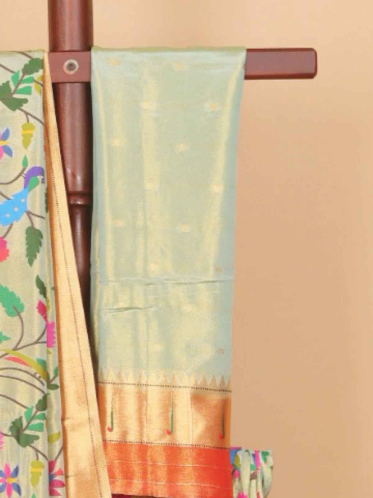 Sea green paithani tissue all over woven saree