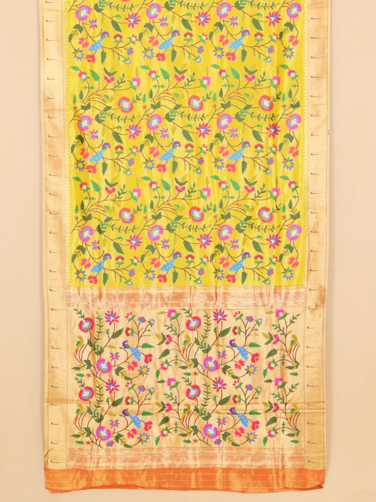 Lemon paithani tissue all over resham woven saree