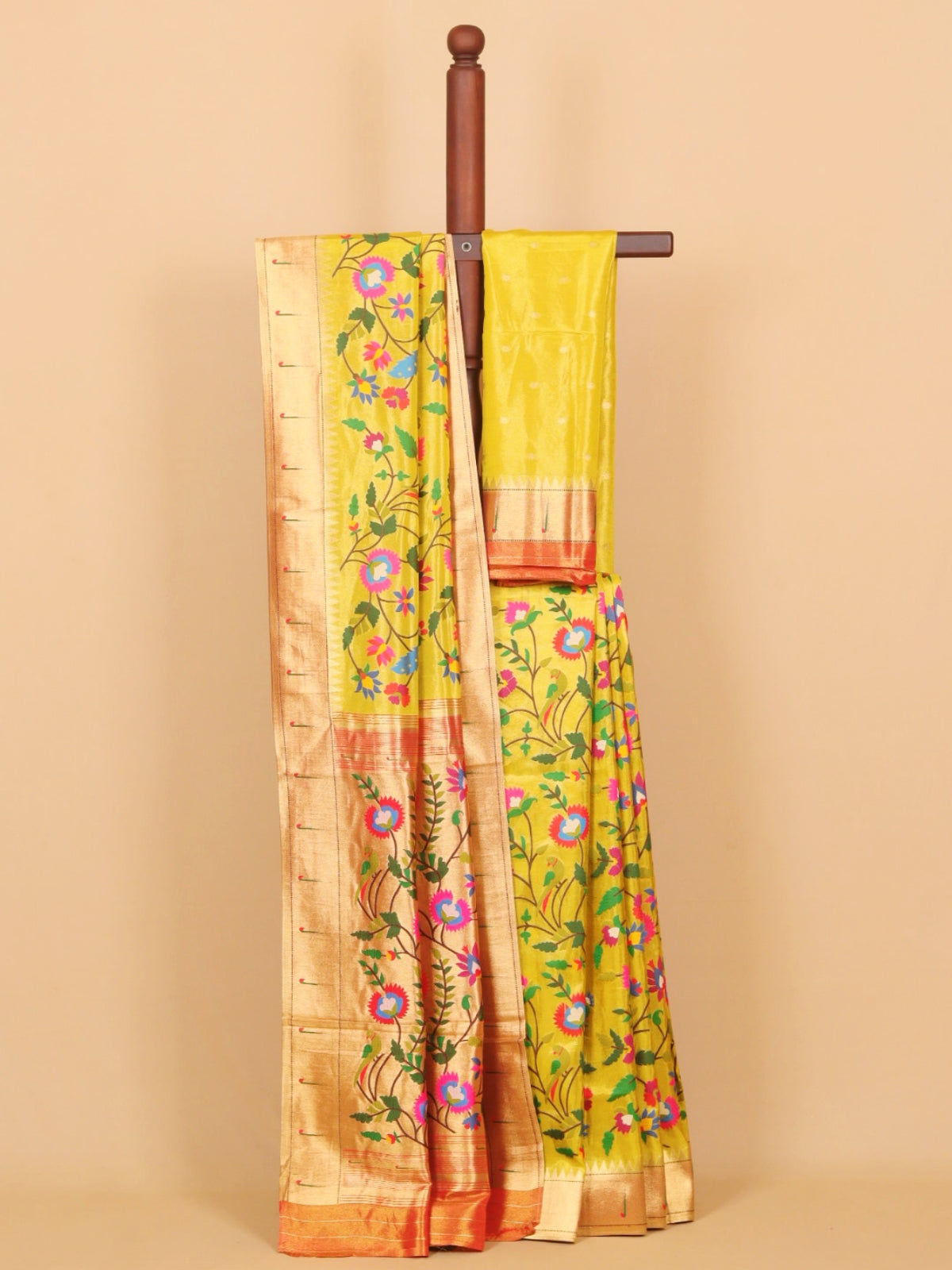 Lemon paithani tissue all over resham woven saree